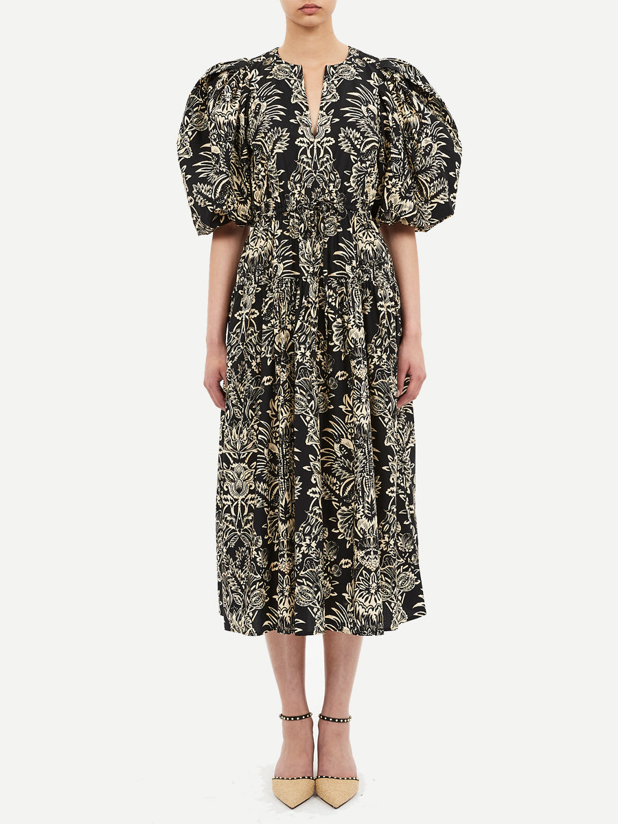 Ulla Johnson Harriet Midi Dress in Noir Floral