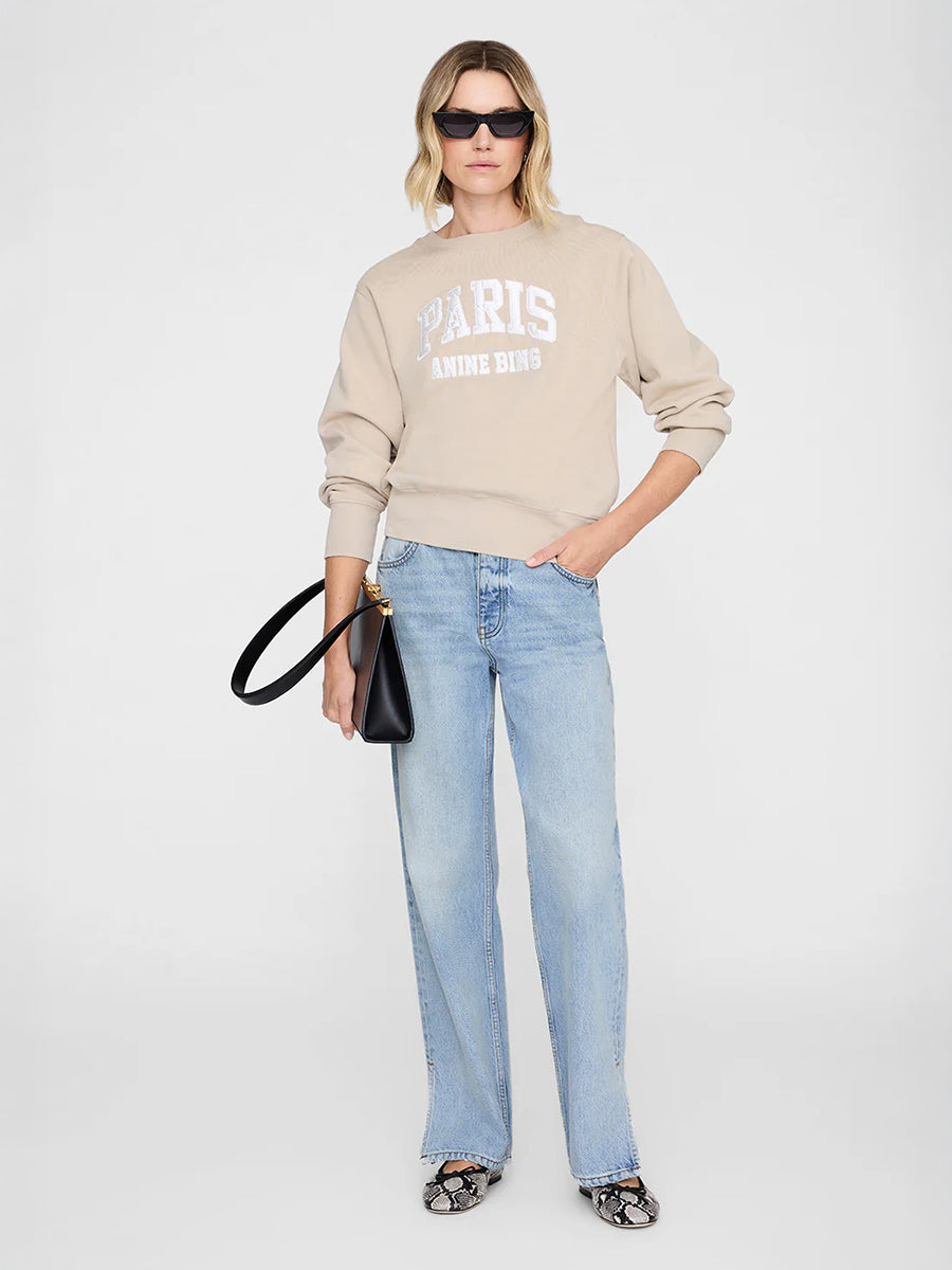 Anine Bing Harry Shrunken Sweatshirt Paris in Beige
