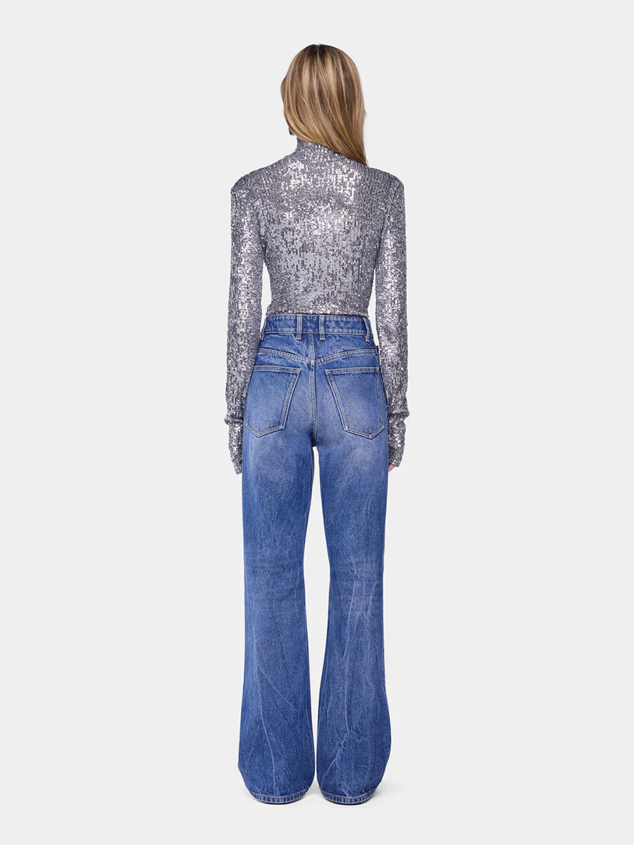 Rabanne Haute Turtleneck Top in Silver Sequins