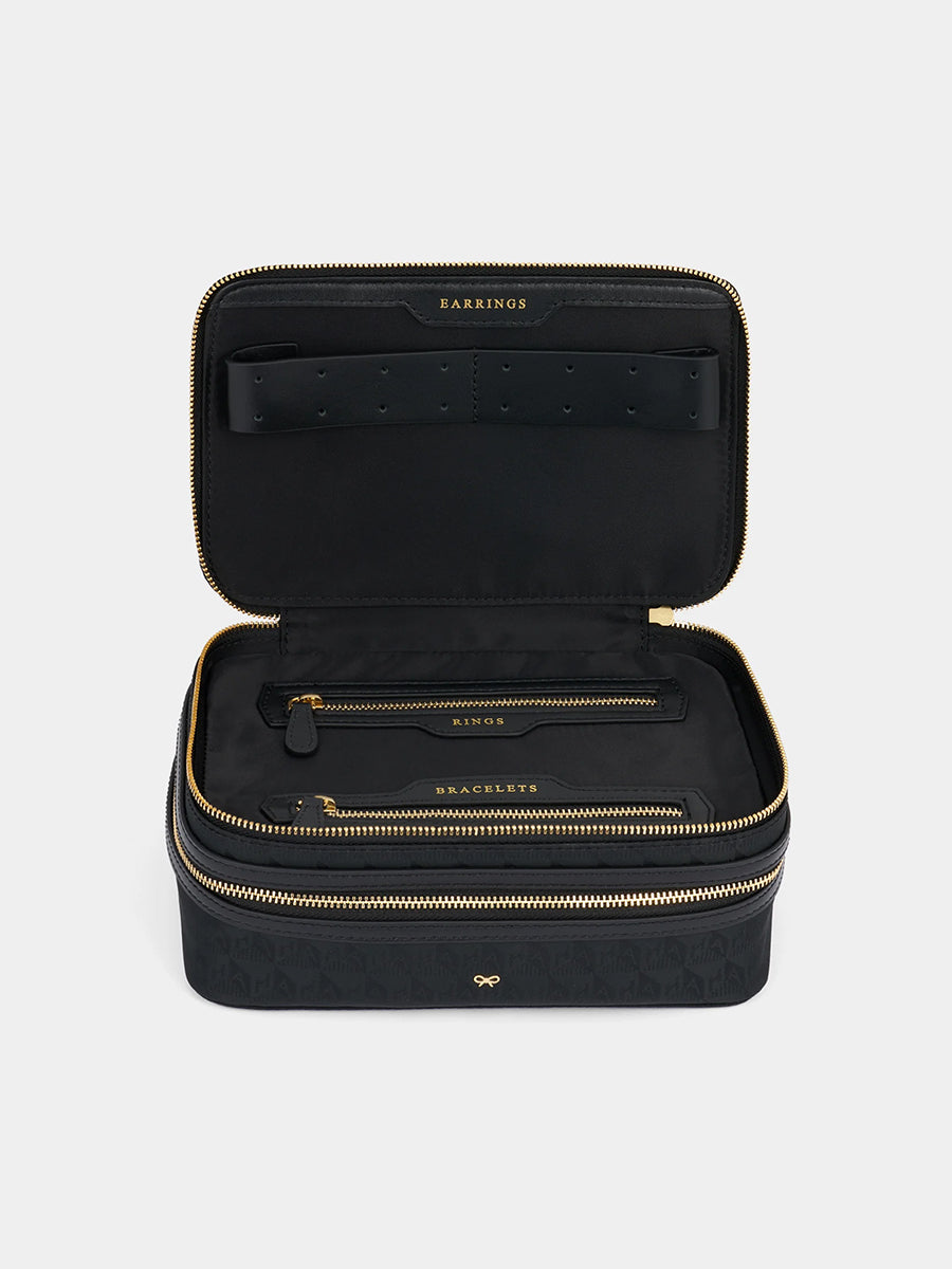 Anya Hindmarch | Jewellery Pouch in Black AH Logo Black