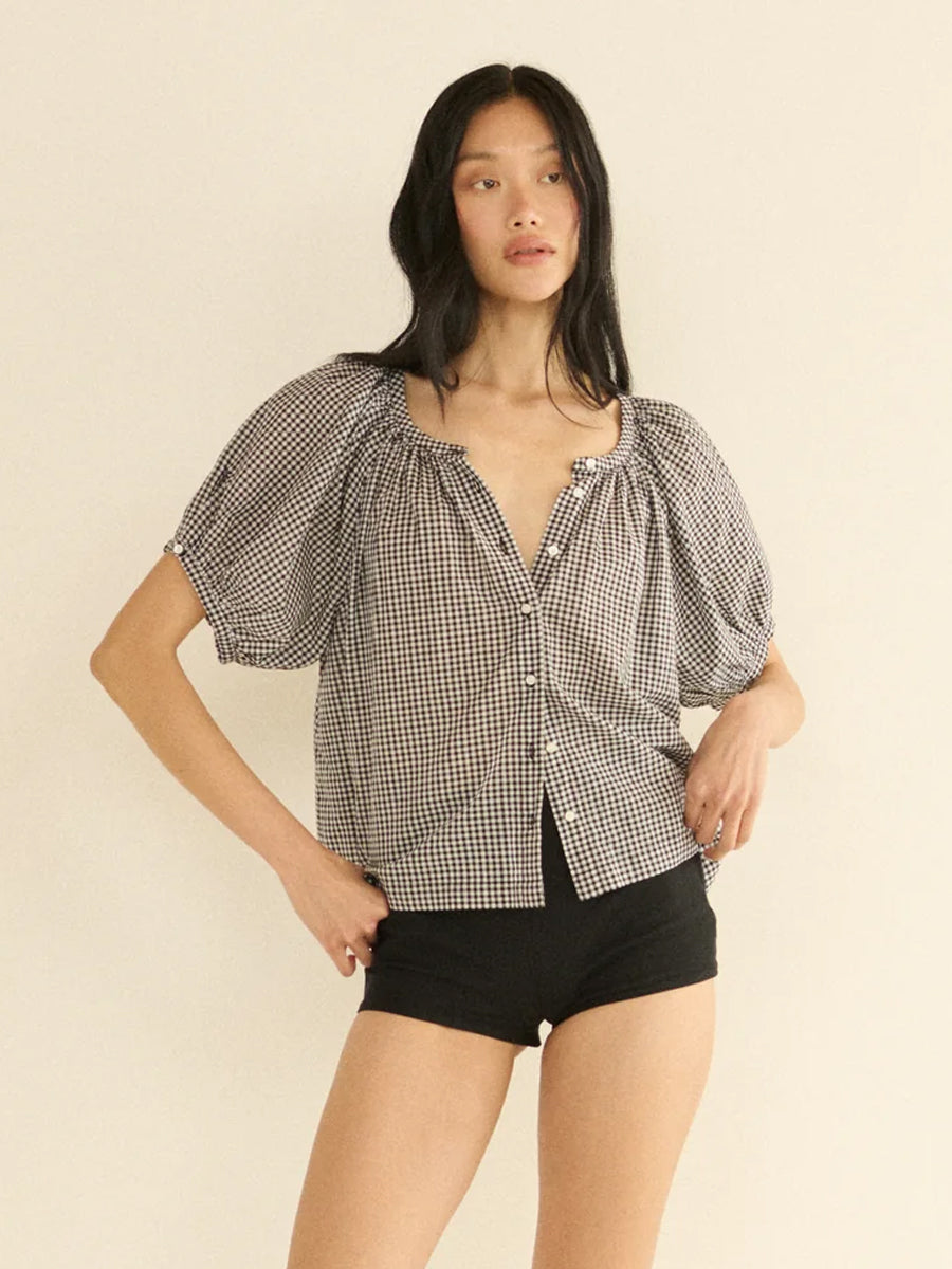 June Top in Noir La Maddalena Gingham