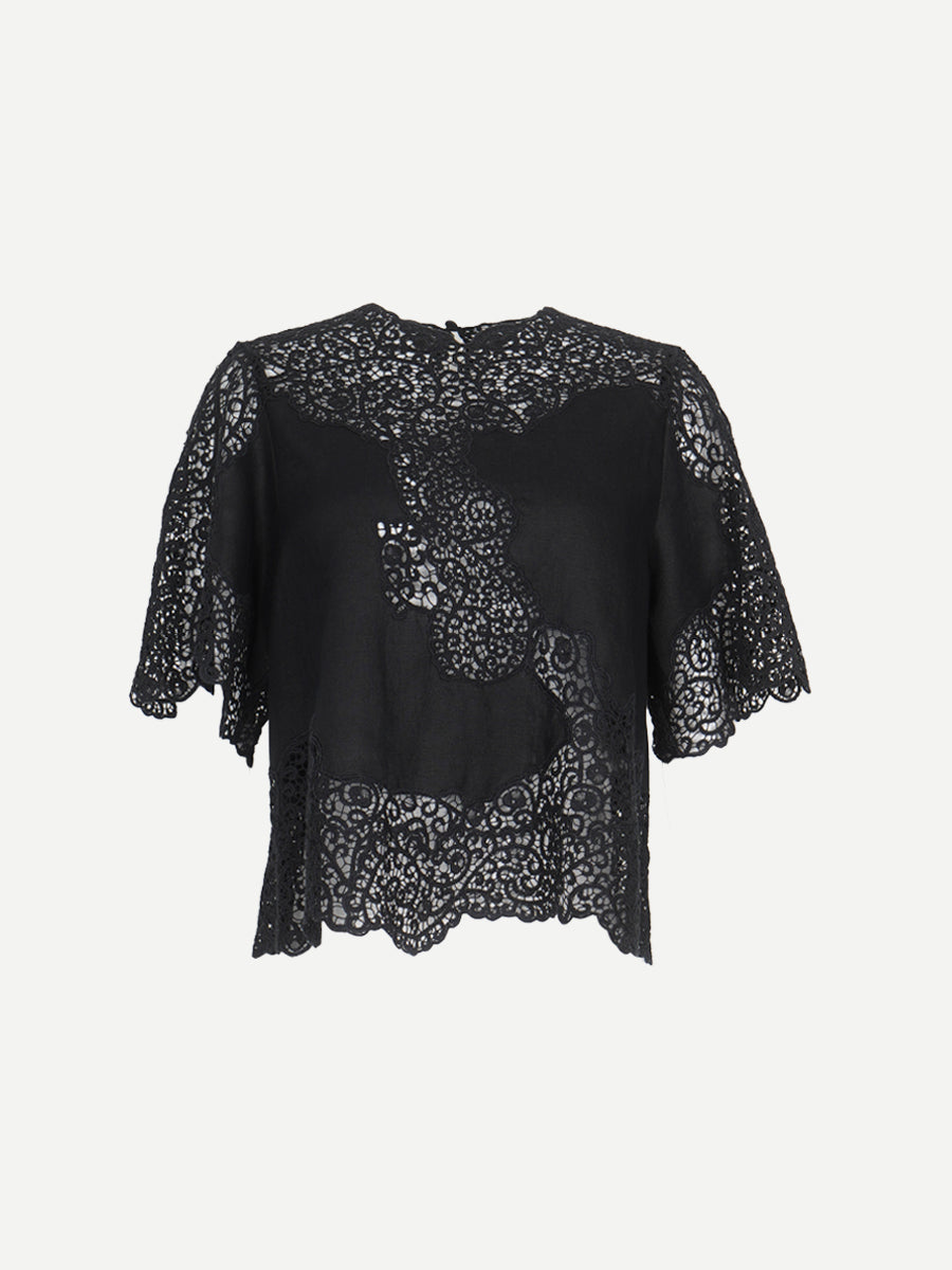 Ulla Johnson Kadene Short Sleeve Blouse in Noir