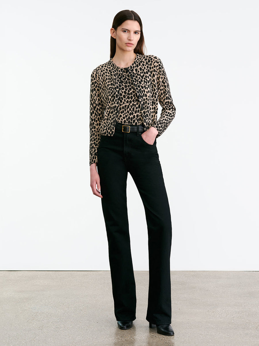 Nili Lotan Keelah Cardigan in Taupe Black Cheetah | Shop Now at Adam Heath In Store and Online, Western Australia