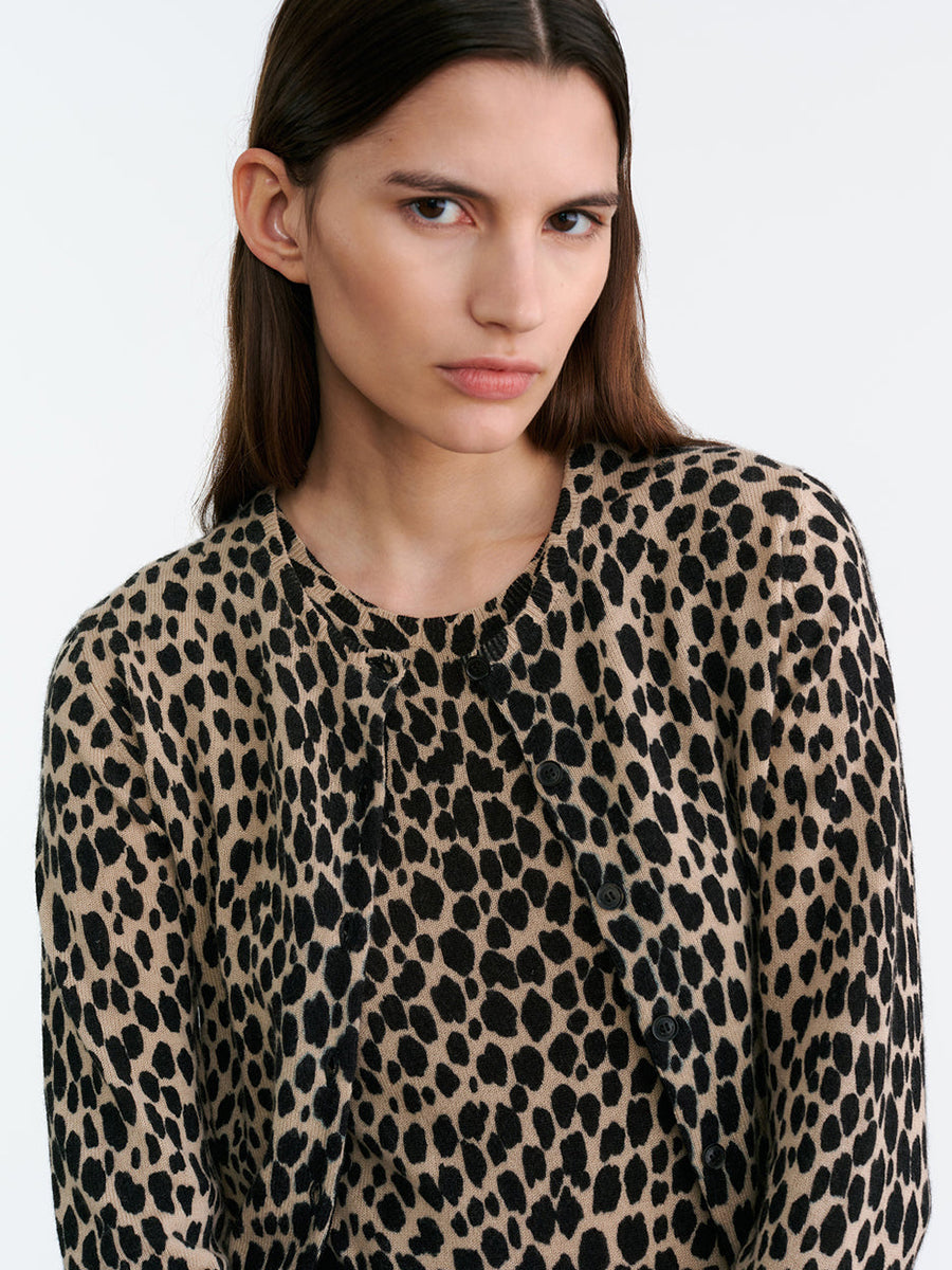 Nili Lotan Keelah Cardigan in Taupe Black Cheetah | Shop Now at Adam Heath In Store and Online, Western Australia