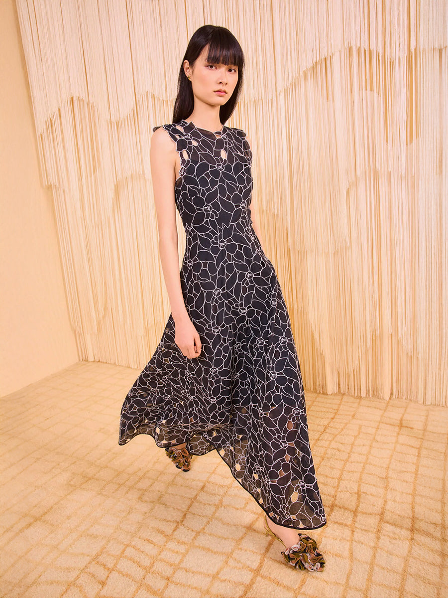 Ulla Johnson Kiana Sleeveless Midi Dress in Noir