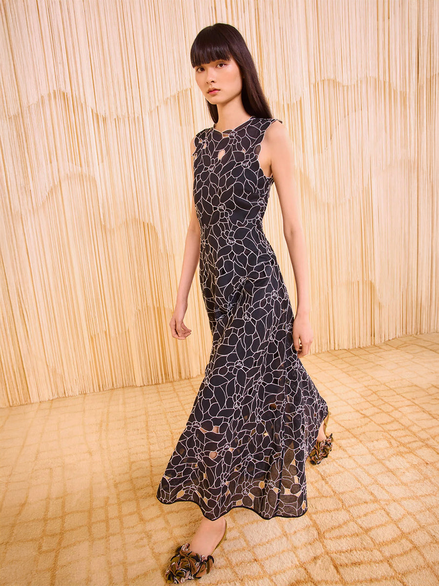 Ulla Johnson Kiana Sleeveless Midi Dress in Noir