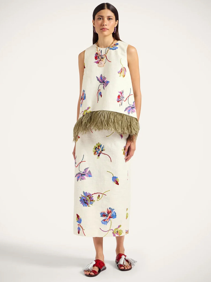 La DoubleJ La Scala Top with Feathers in Infiorata White | Shop Adam Heath Instore and Online