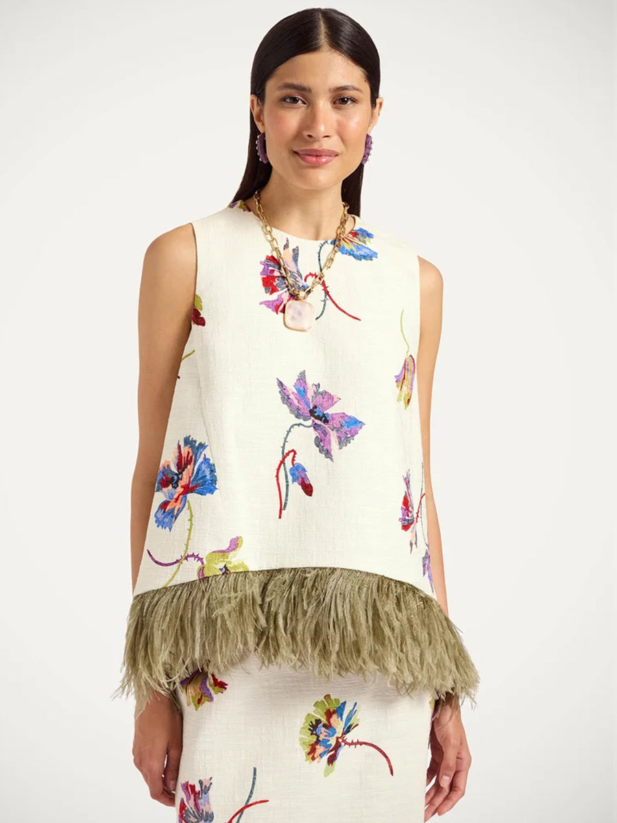La DoubleJ La Scala Top with Feathers in Infiorata White | Shop Adam Heath Instore and Online