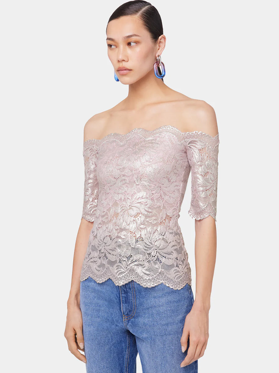 Rabanne | Lace Short Sleeve Top in Powder Pink