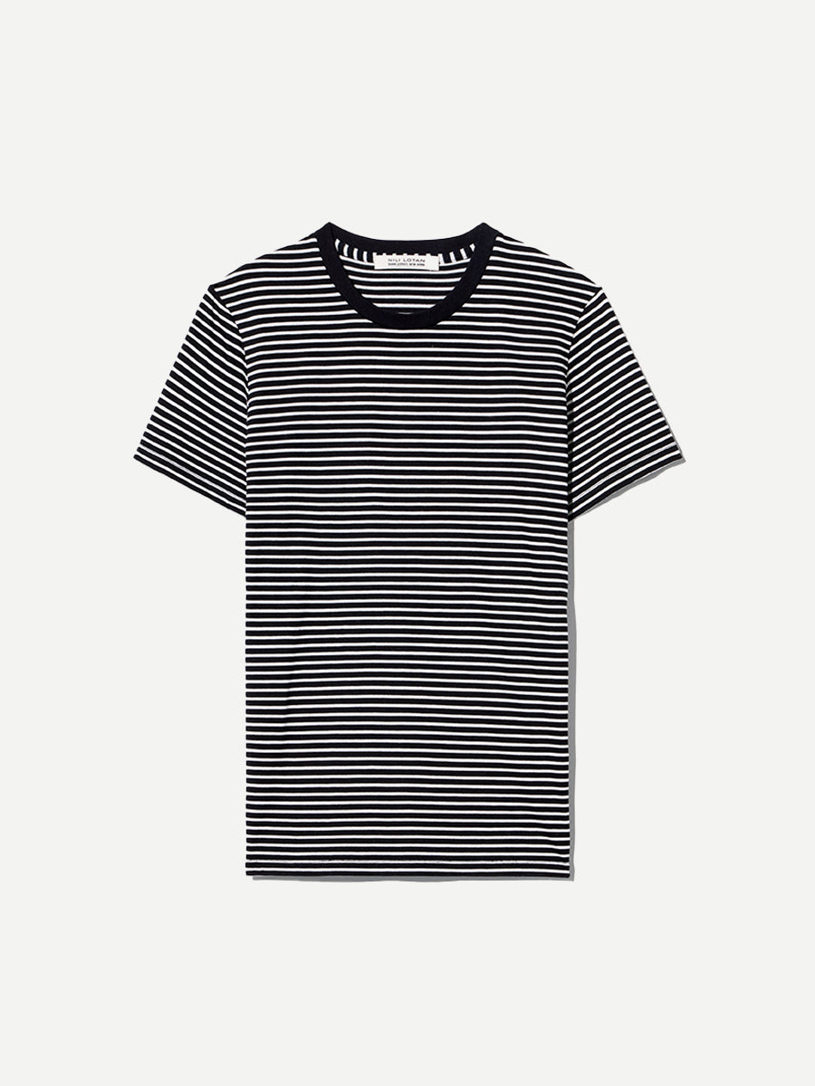 Nili Lotan Lana Crew Neck Tee in Black/Ivory Stripe
