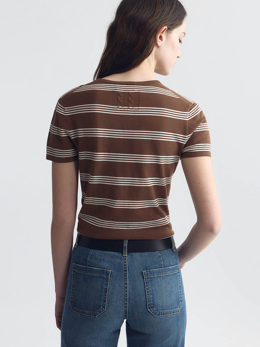 Nili Lotan Lanise Stripe Sweater in Brown/Ivory Stripe