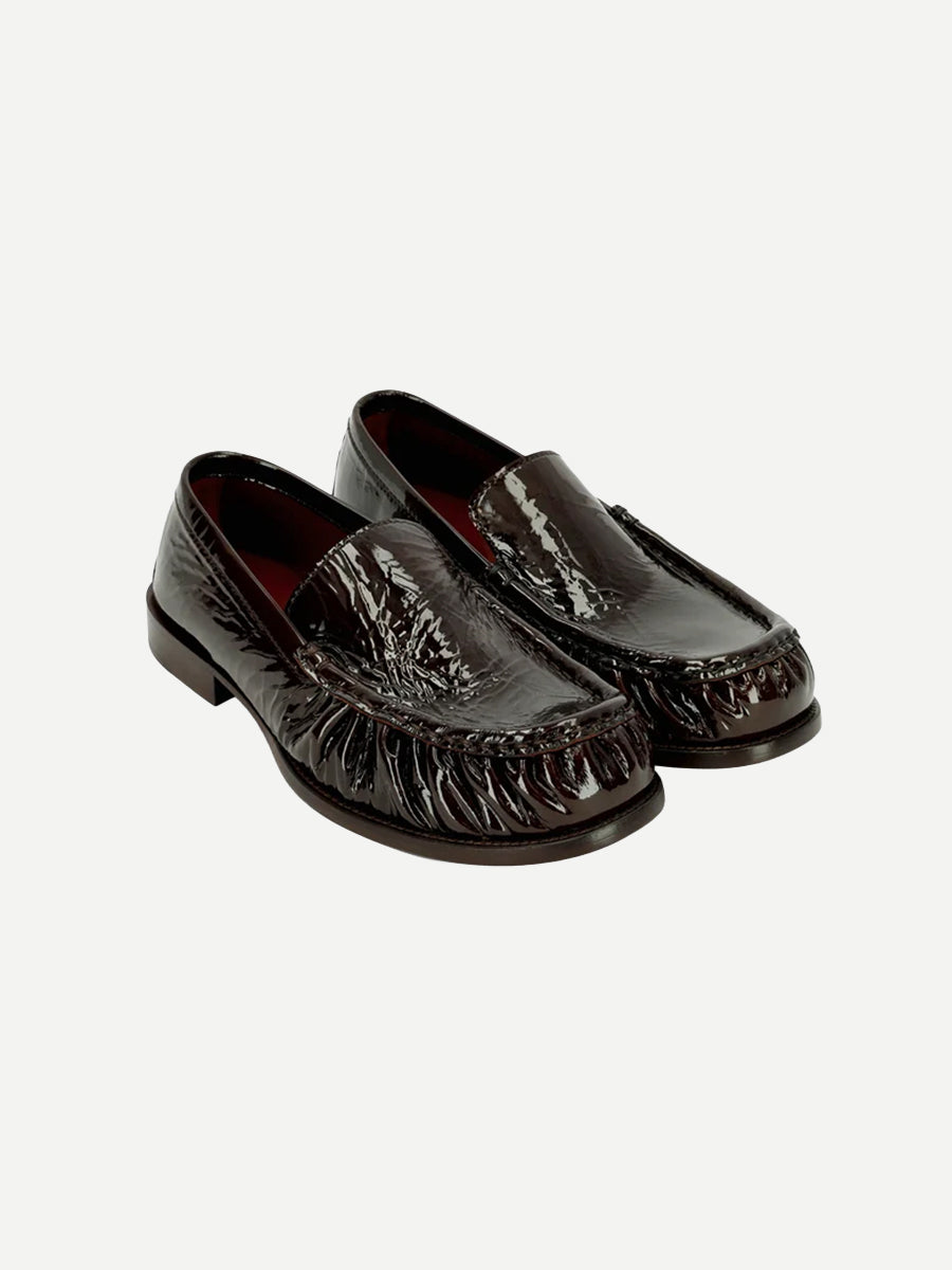 Leather Creased Loafers in Olive