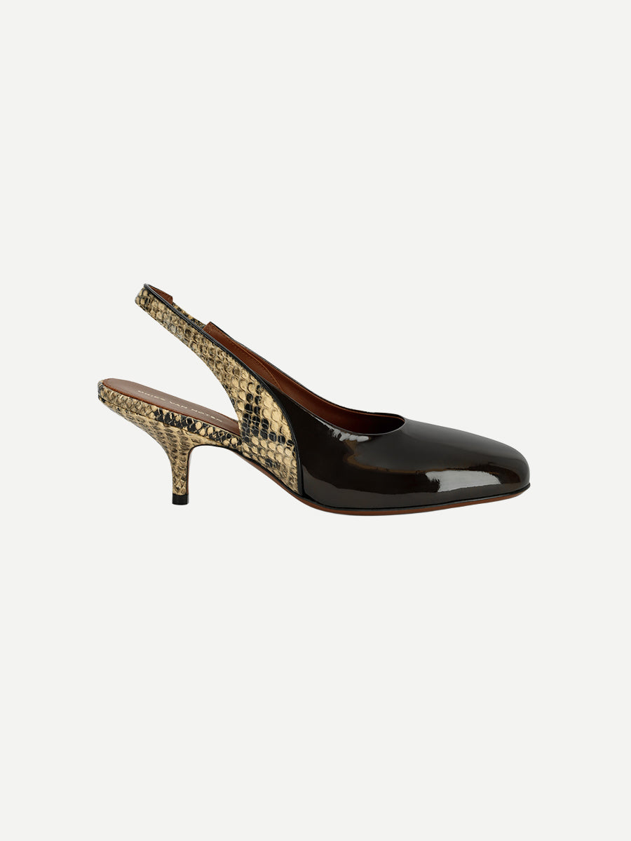 Leather Slingback Pumps in Olive