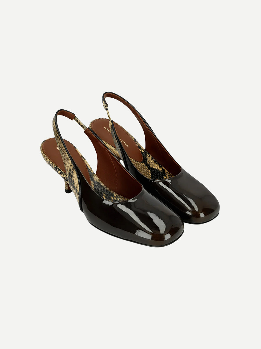 Leather Slingback Pumps in Olive