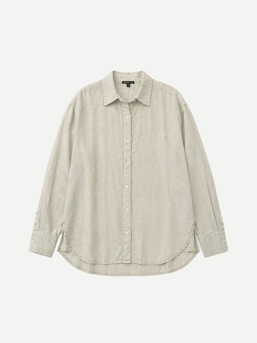 James Perse Lightweight Linen Shirting in Celery Pigment