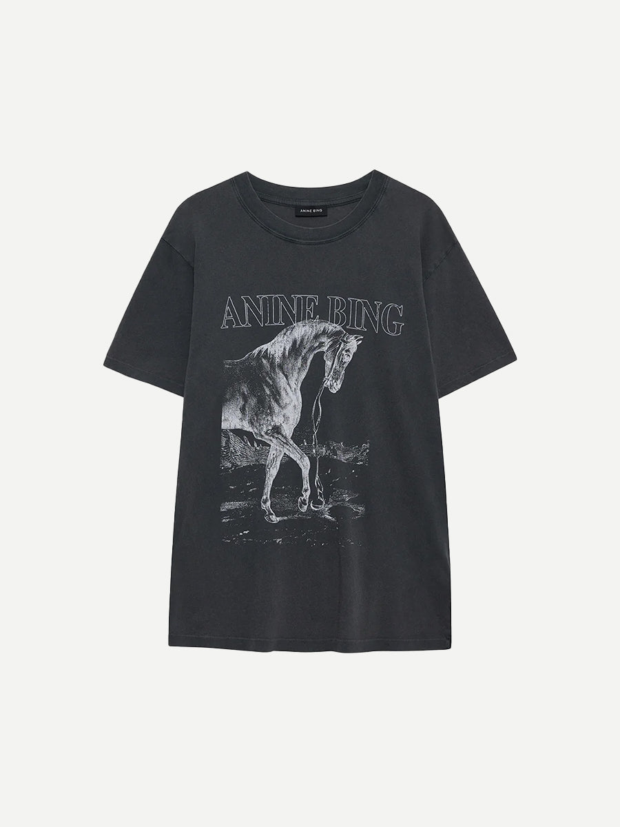 Anine Bing Lili Tee Horse in Washed Black