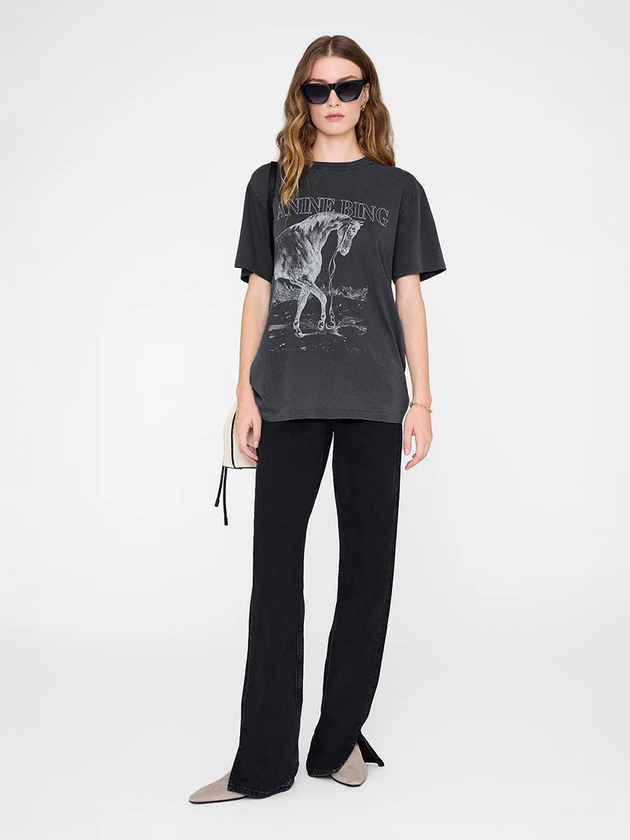 Anine Bing Lili Tee Horse in Washed Black
