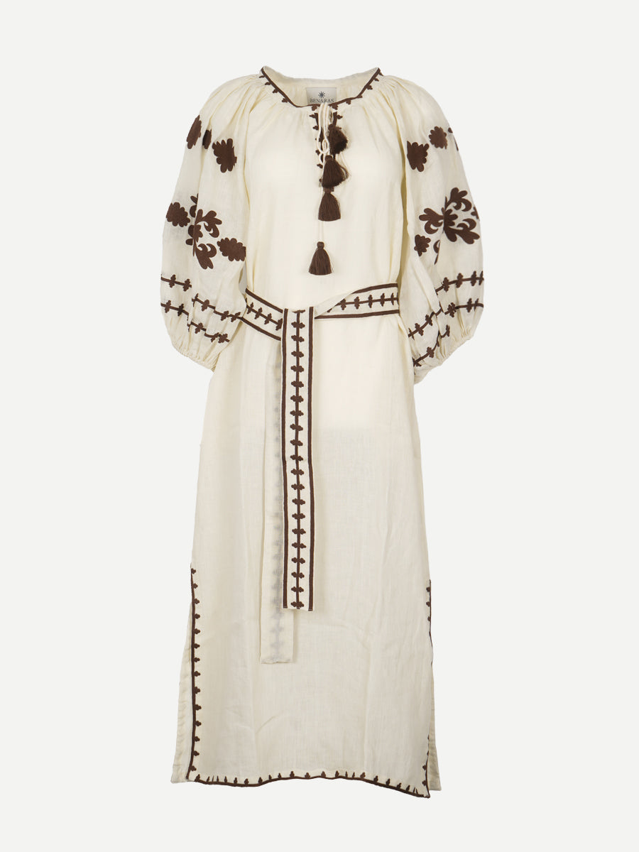 Linen Kaftan in Chocolate/Ecru