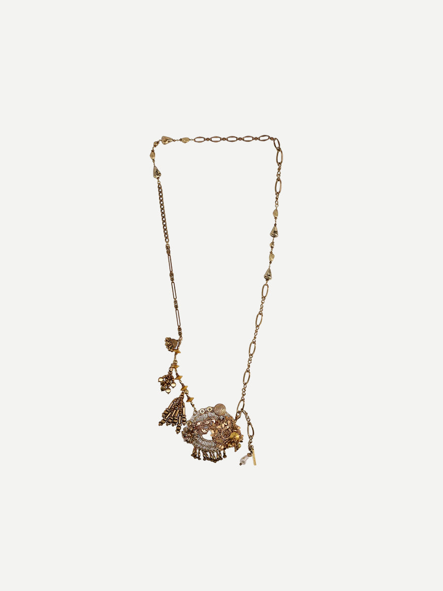 Long Pendant Necklace in Old Brass