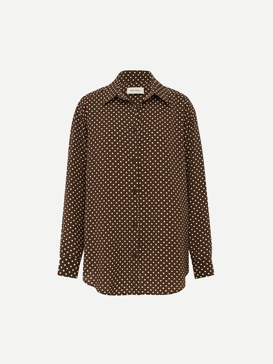 Long Sleeve Silk Shirt in Polka Dot Chocolate