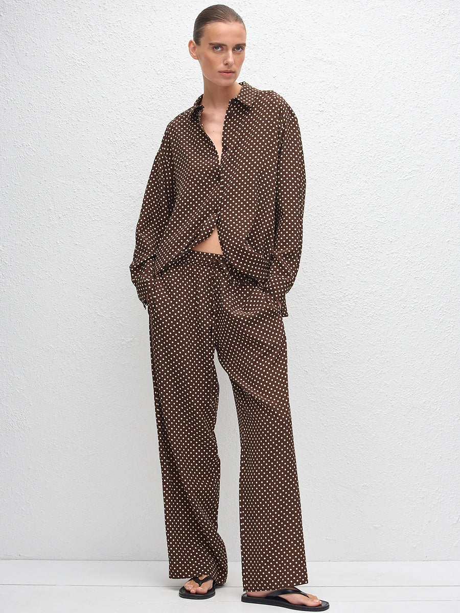 Drawstring Trouser in Polka Dot Chocolate