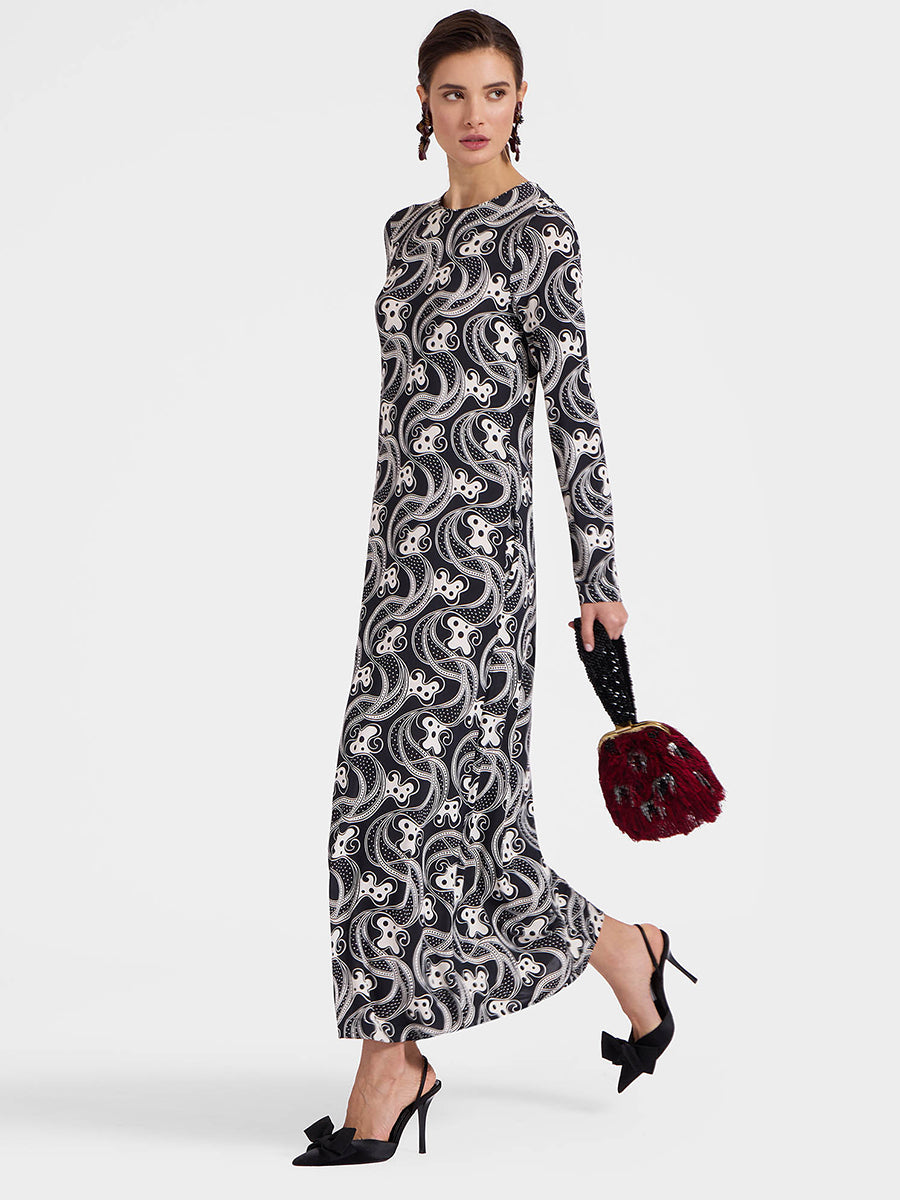 La DoubleJ | Long Sleeve Swing Dress in Aperol Black/White