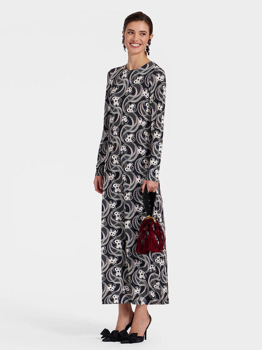 La DoubleJ | Long Sleeve Swing Dress in Aperol Black/White