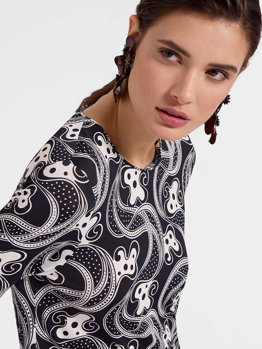 La DoubleJ | Long Sleeve Swing Dress in Aperol Black/White