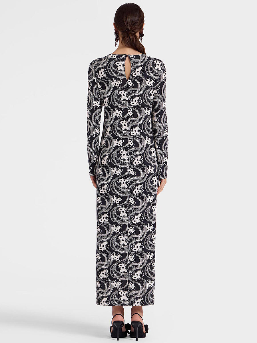 La DoubleJ | Long Sleeve Swing Dress in Aperol Black/White