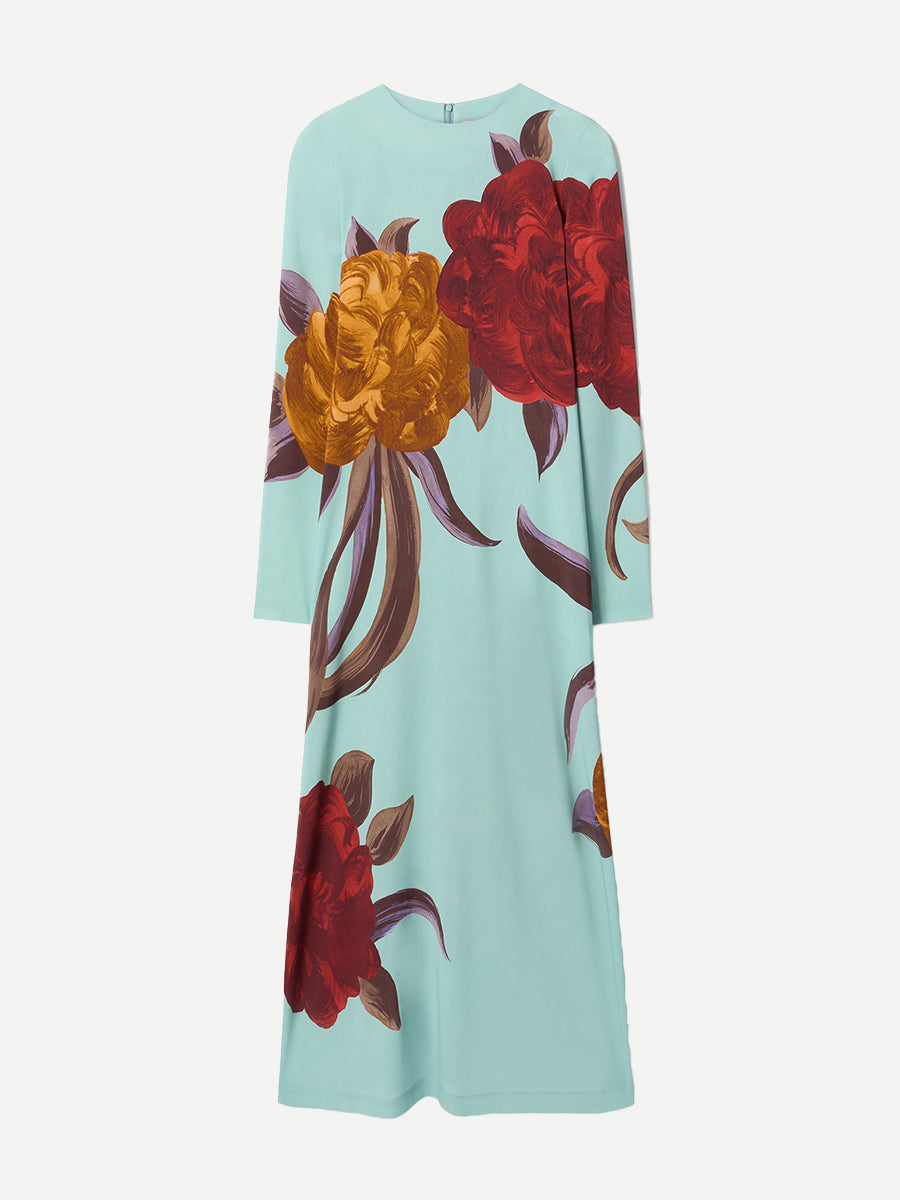 Long Sleeve Swing Dress in Peony Placee Blue