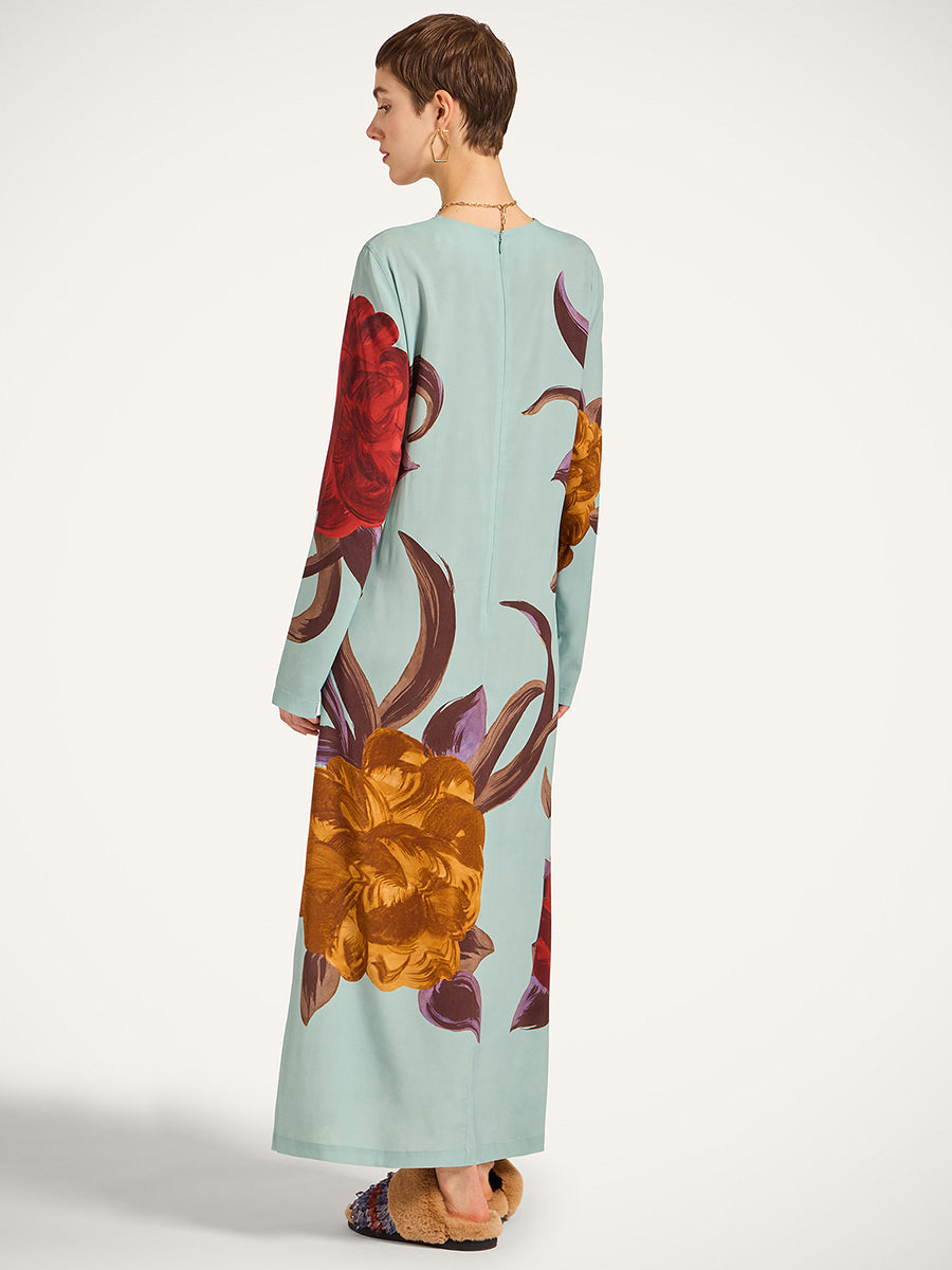 Long Sleeve Swing Dress in Peony Placee Blue