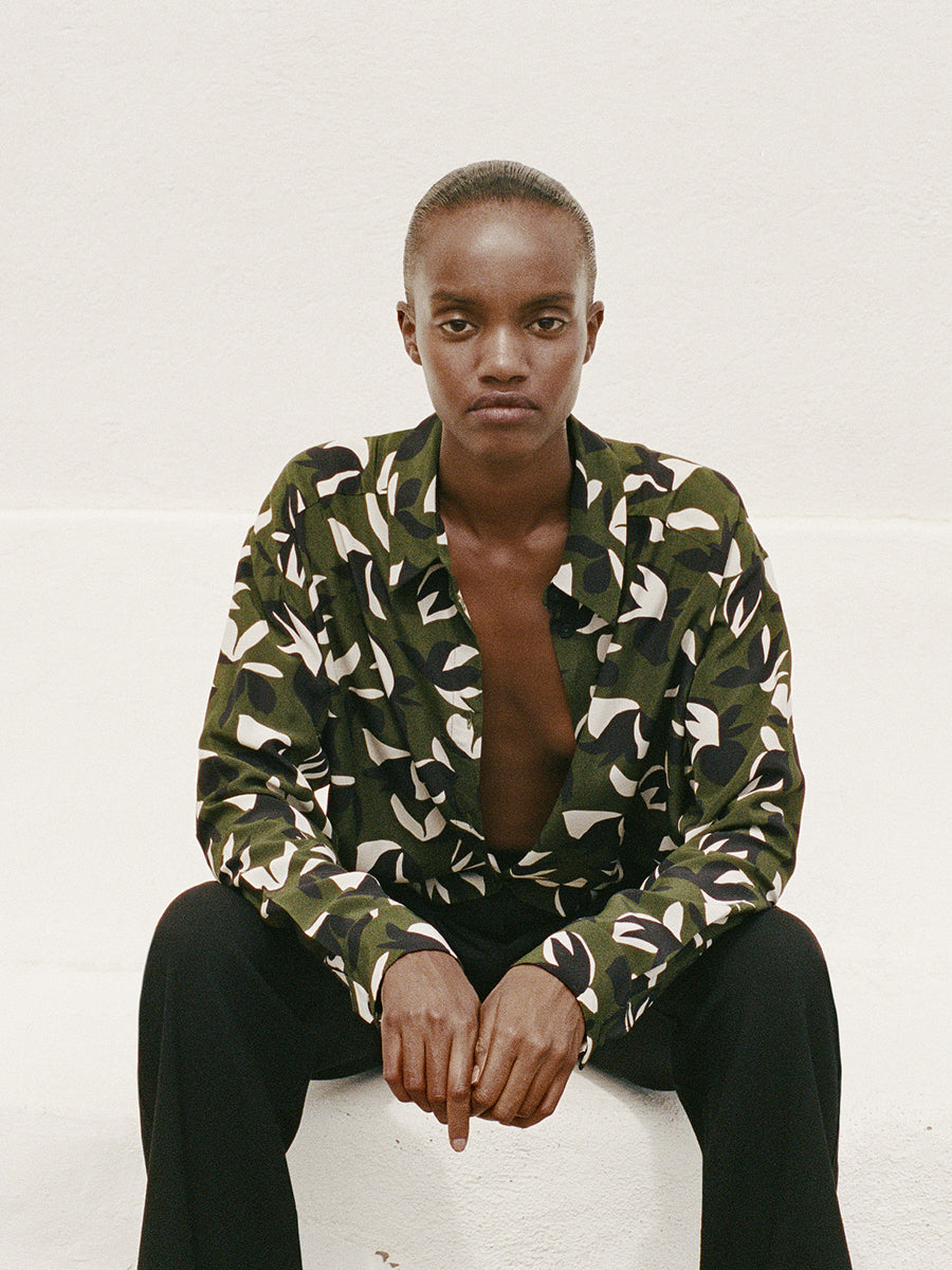 Matteau Long Sleeve Silk Shirt in Agave