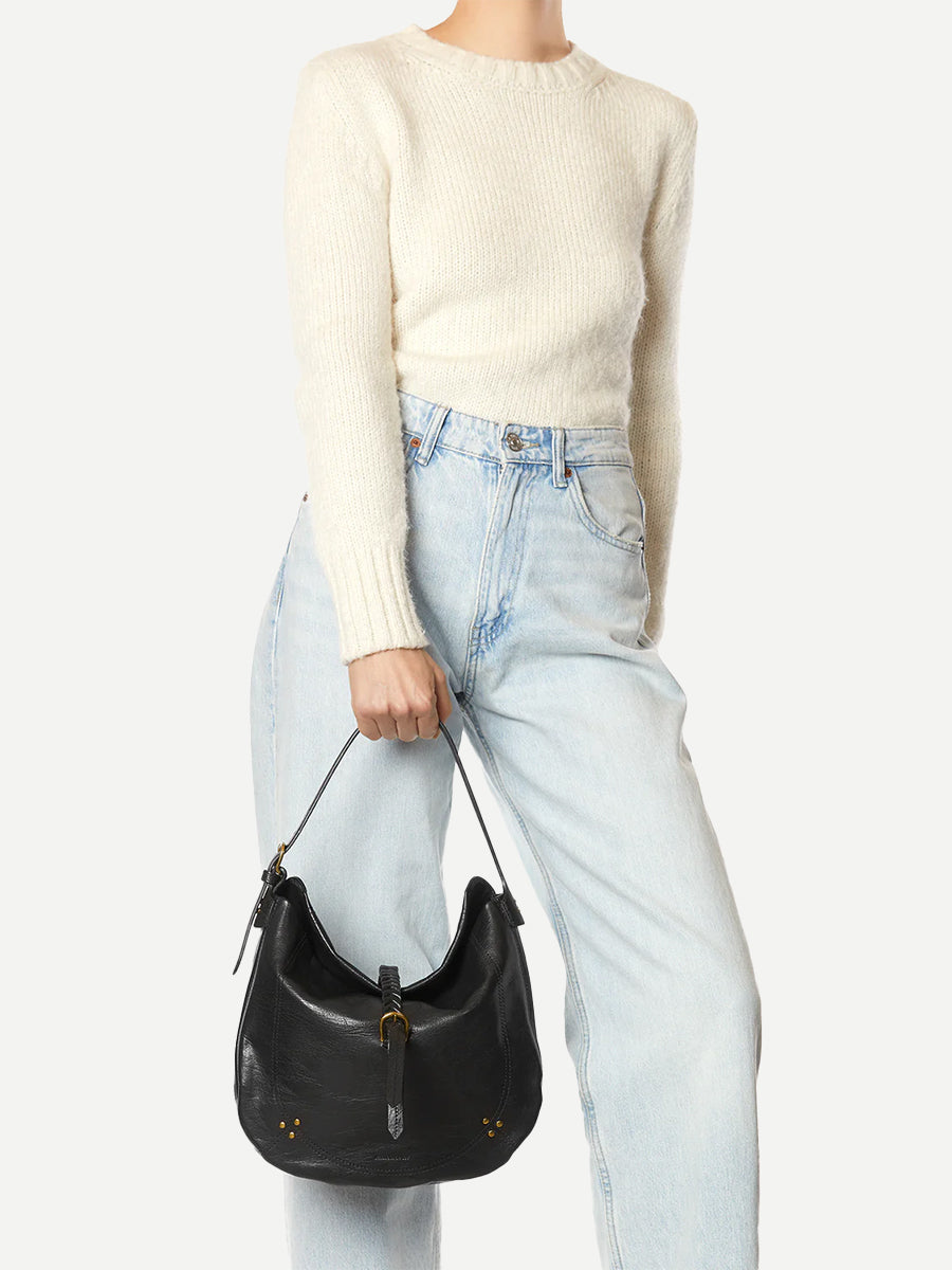 Jerome Dreyfuss Luis Braided Bag in Noir Graine