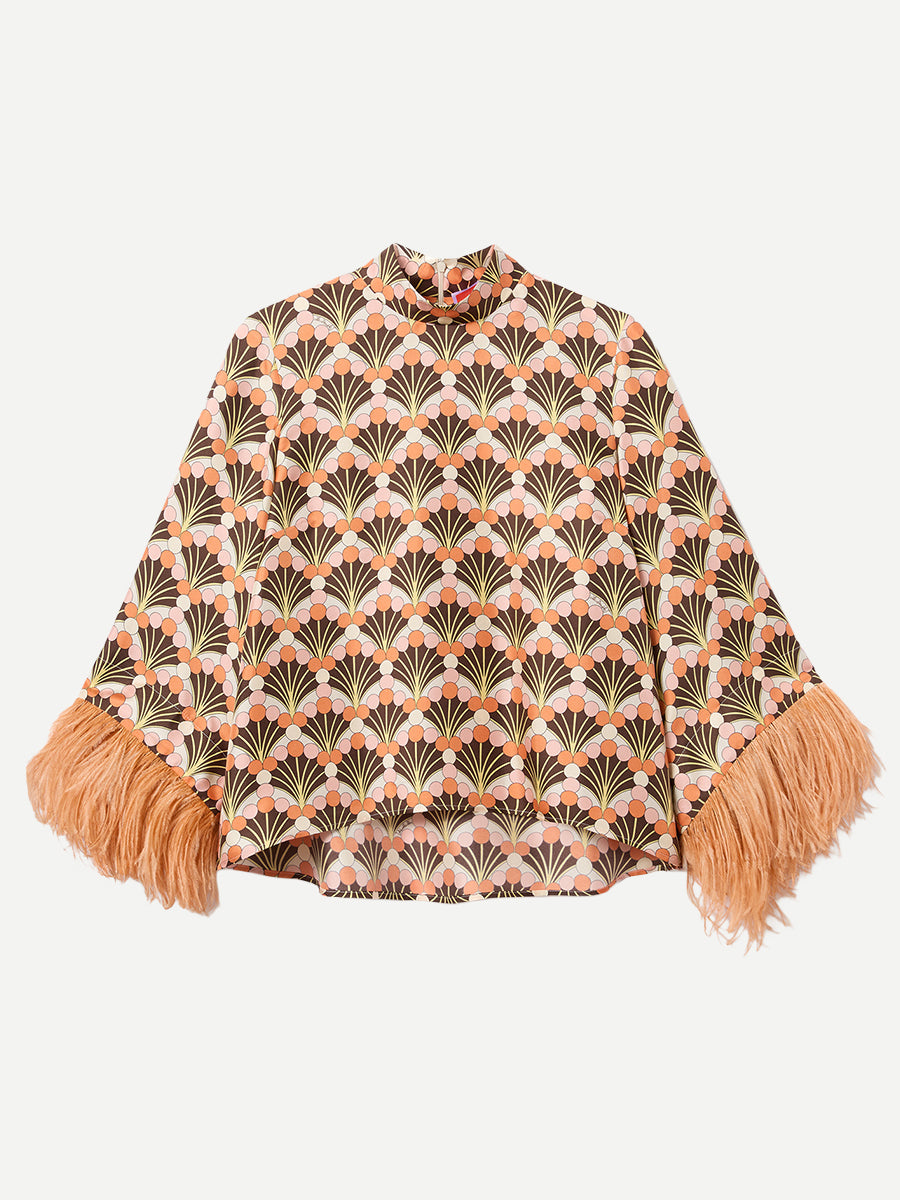 La DoubleJ Make an Exit Top w/ Feathers in Florette Fan Brown