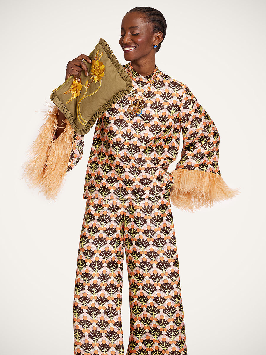 La DoubleJ Make an Exit Top w/ Feathers in Florette Fan Brown
