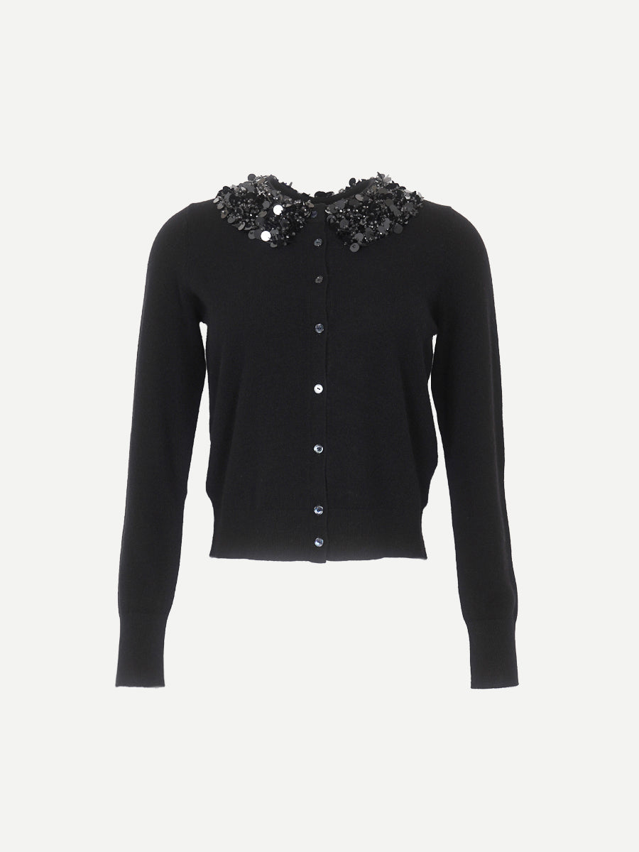 Ulla Johnson Margaux Embroidered Cashmere Cardigan in Noir