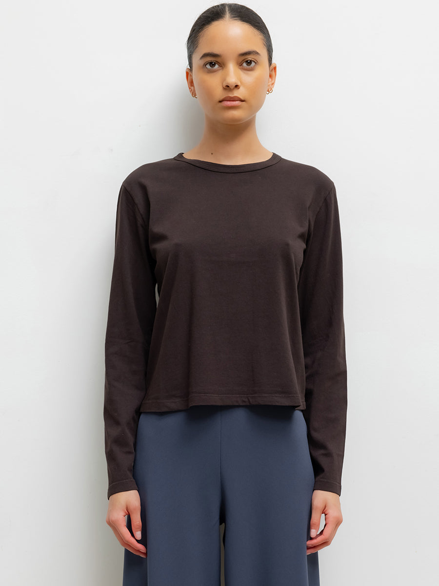 LESET Margo Long Sleeve Tee in Chocolate
