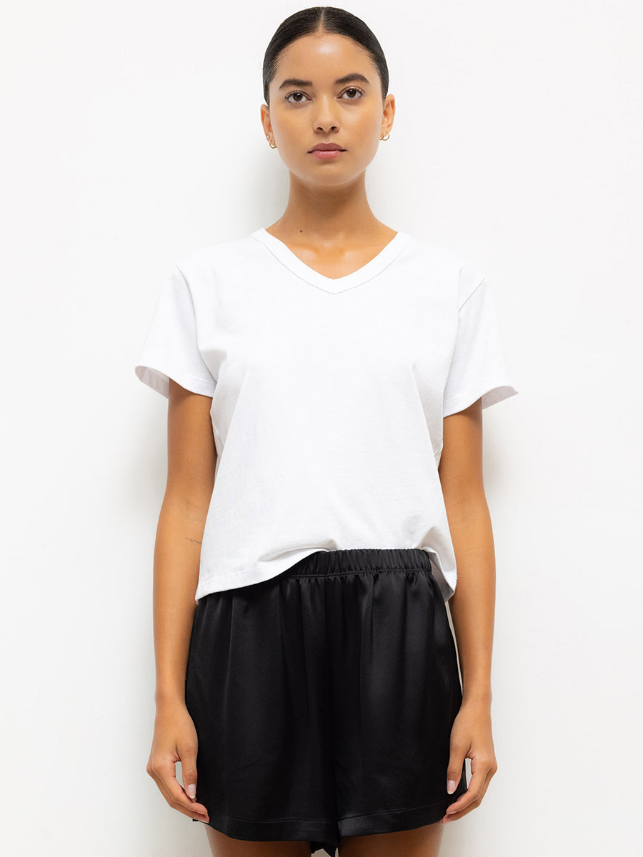 LESET Margo V-Neck Tee in White
