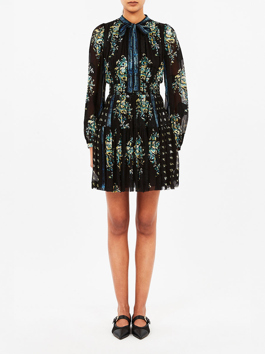 Ulla Johnson Maris Necktie Long Sleeve Mini Dress in Twilight | Shop now at Adam Heath Boutique Australia