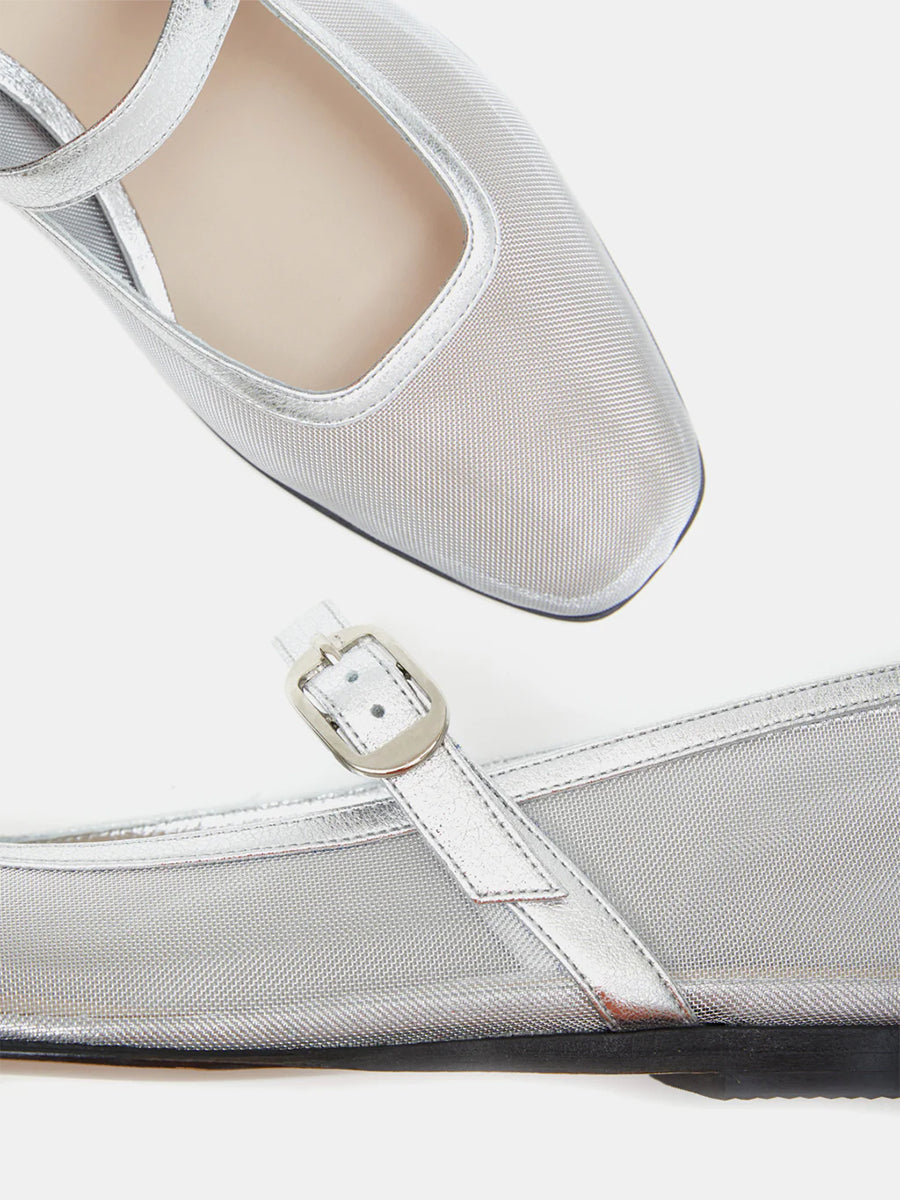 Le Monde Beryl | Mary Jane Ballet Flats in Silver Mesh