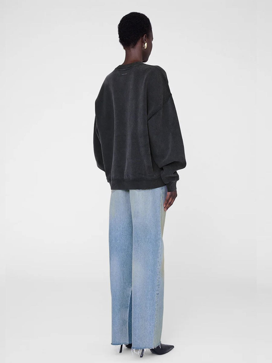 Anine Bing Miles Sweatshirt Leopard in Washed Black