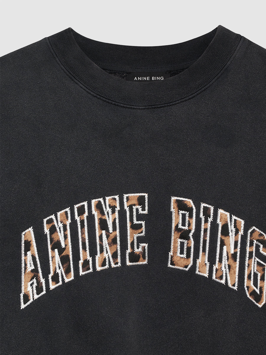 Anine Bing Miles Sweatshirt Leopard in Washed Black