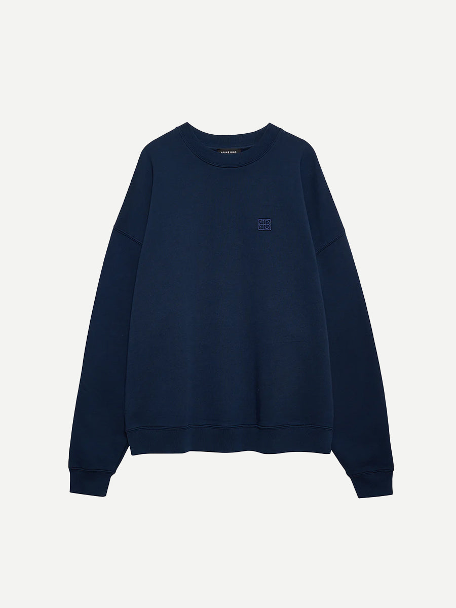 Anine Bing Miles Sweatshirt Framed Monogram in Washed Navy