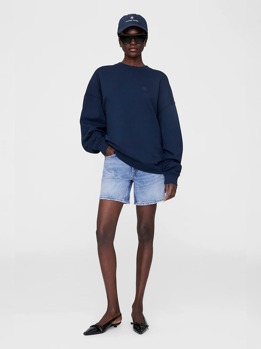 Anine Bing Miles Sweatshirt Framed Monogram in Washed Navy