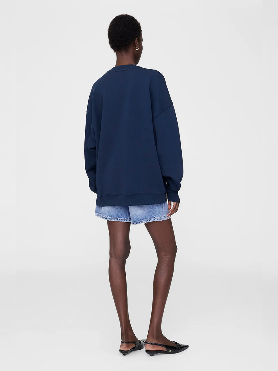 Anine Bing Miles Sweatshirt Framed Monogram in Washed Navy