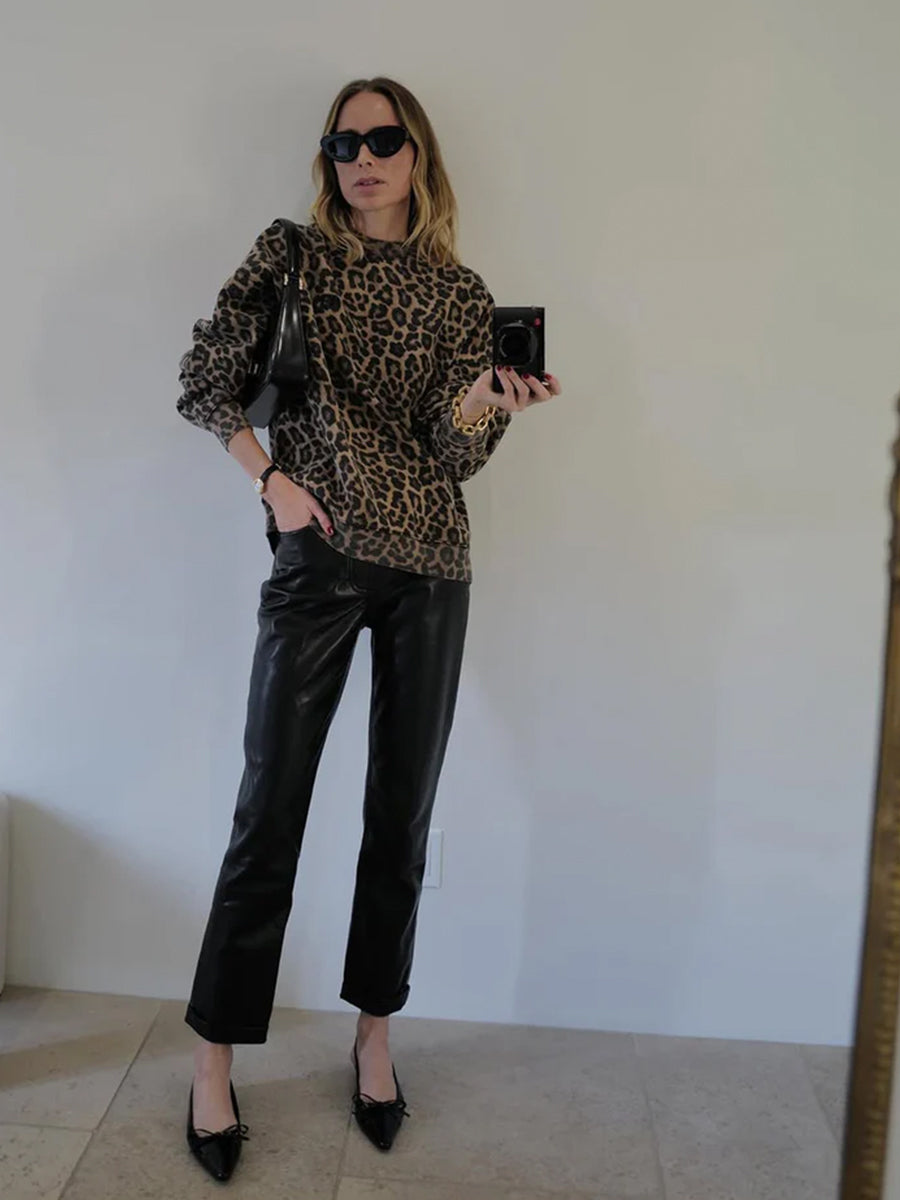 Miles Sweatshirt in Black/Brown Leopard