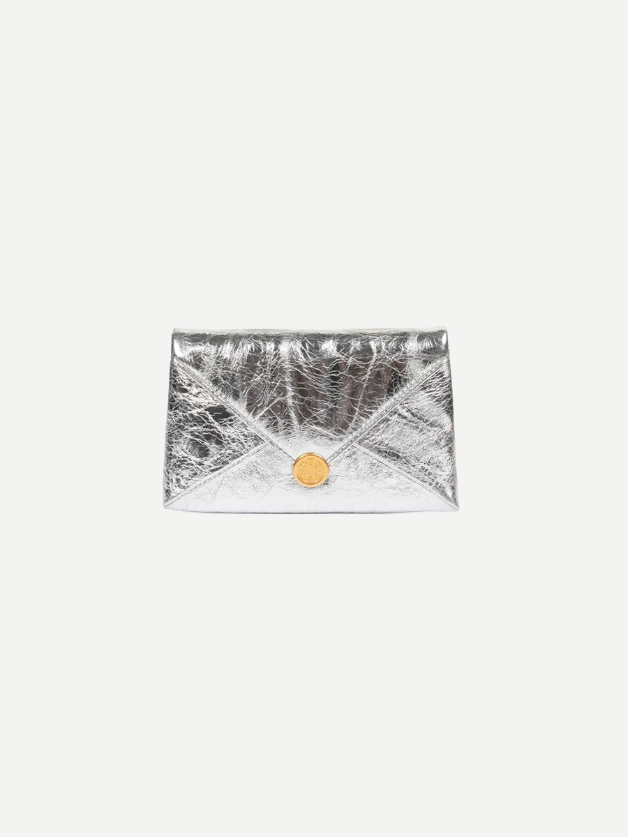 Dries Van Noten Mini Leather Envelope Bag in Silver