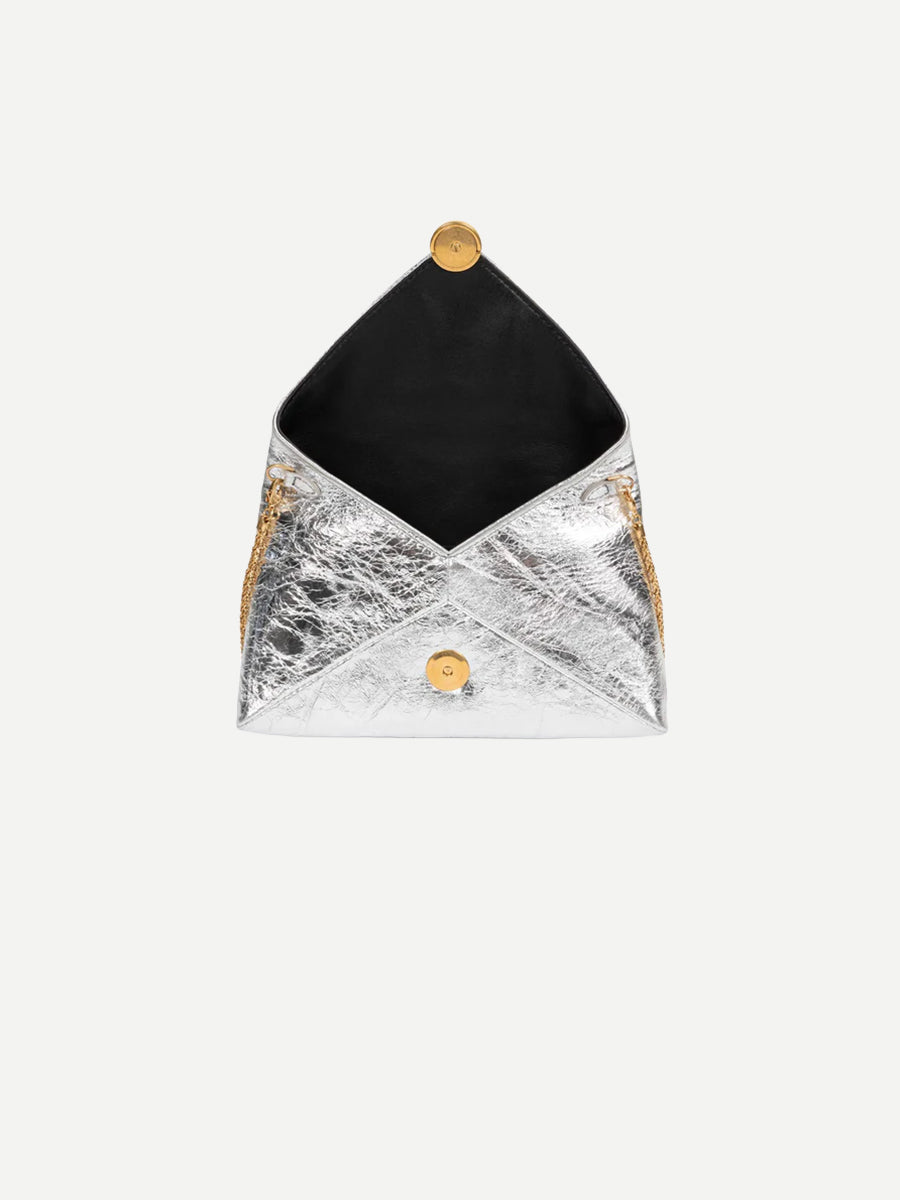 Dries Van Noten Mini Leather Envelope Bag in Silver