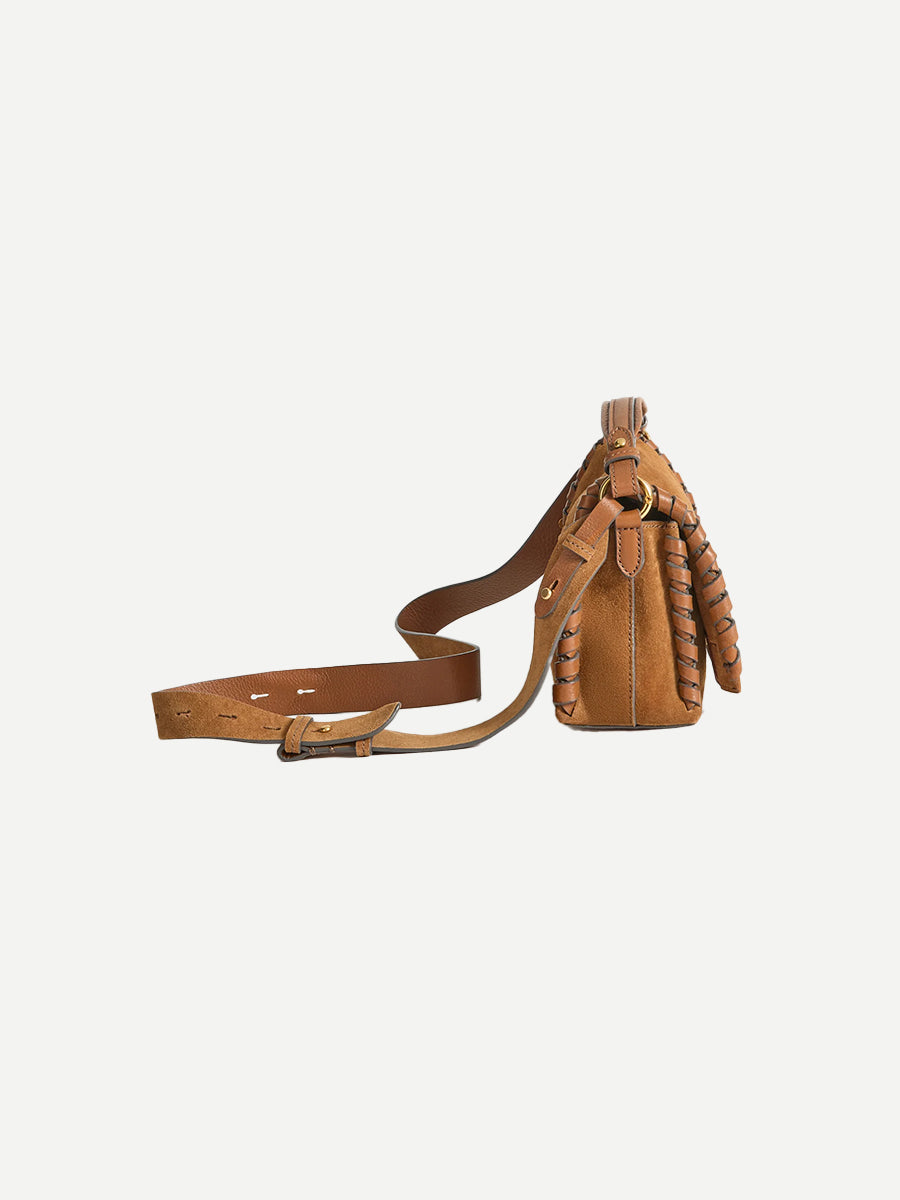 Mortimer Whipstitch Crossbody in Pecan Suede