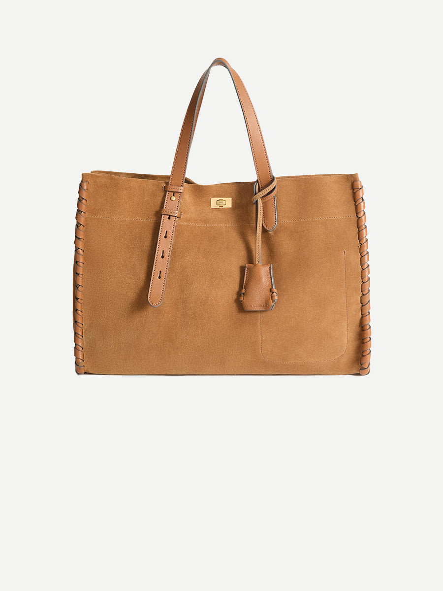Anya Hindmarch Mortimer Whipstitch Tote in Pecan Suede